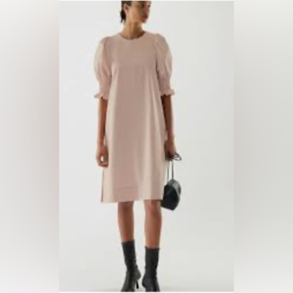 COS Blush Pink Puff-Sleeve Midi Dress - Picture 2 of 7